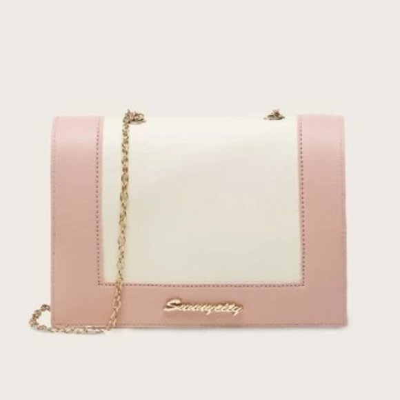 Pink Contrast Color Flap Chain Crossbody Bag - Picture 2 of 4